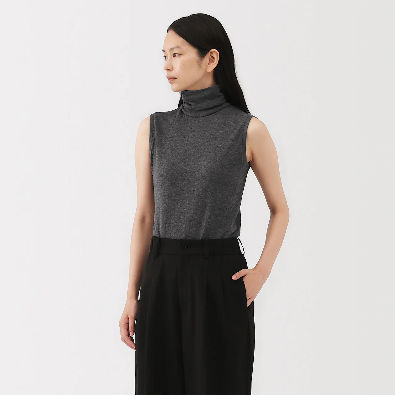 Cotton Cashmere Turtleneck Sleeveless T-Shirt - Image 10