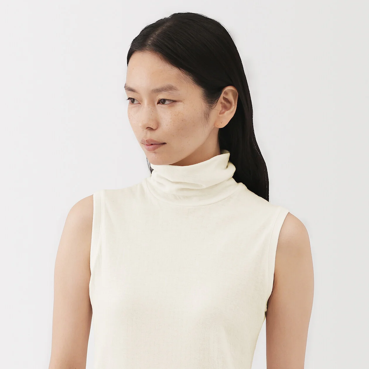 Cotton Cashmere Turtleneck Sleeveless T-Shirt - Image 6