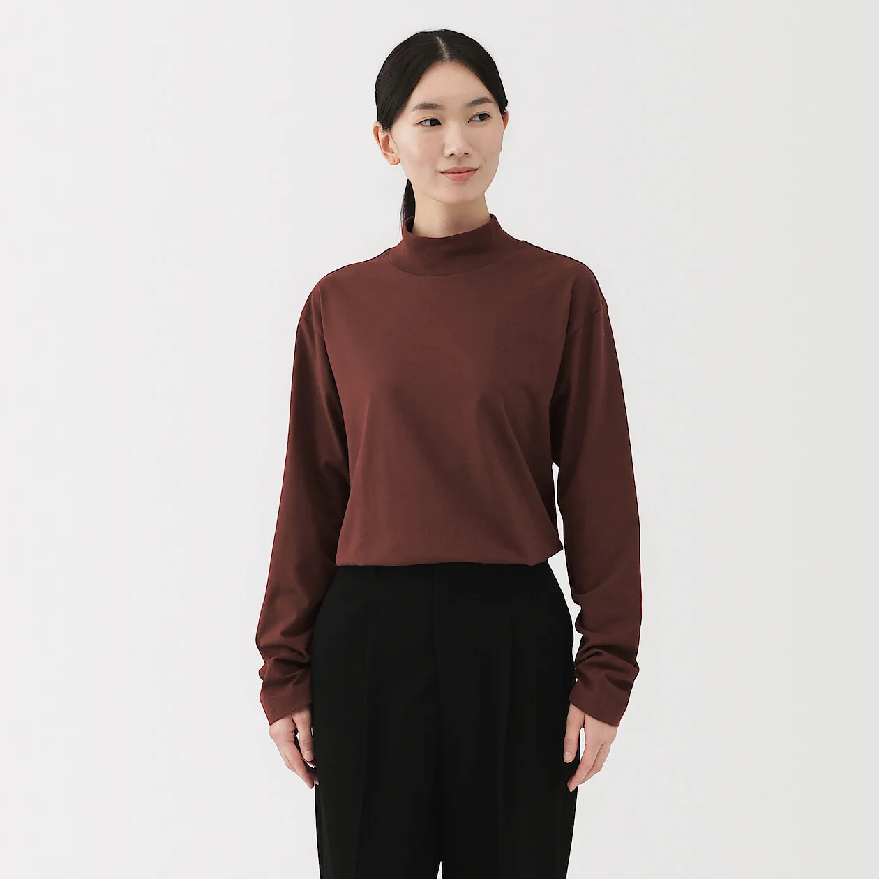 Brushed Jersey High Neck Long Sleeve T-Shirt - Image 12