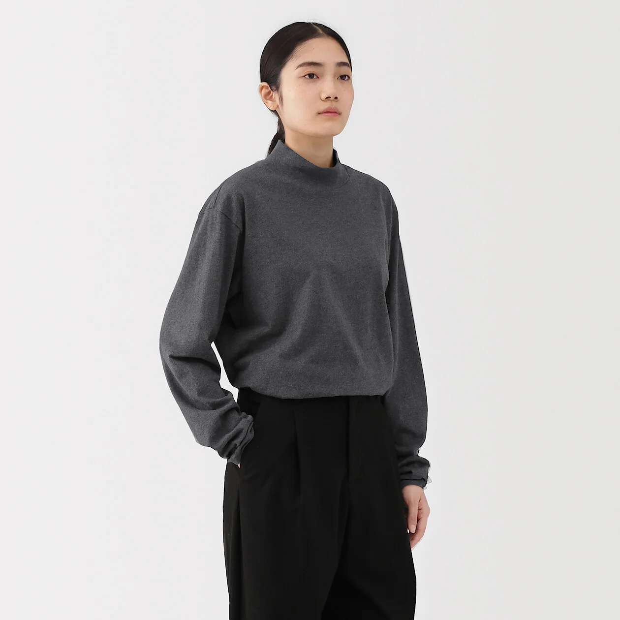 Brushed Jersey High Neck Long Sleeve T-Shirt - Image 24