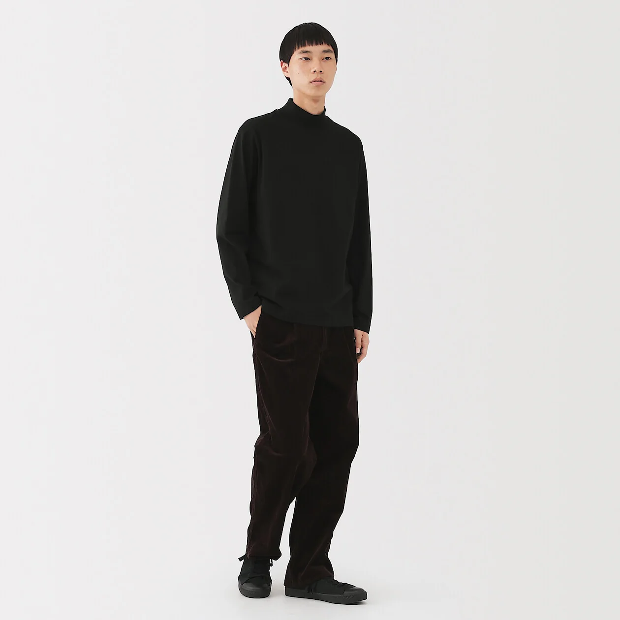 Brushed Jersey High Neck Long Sleeve T-Shirt - Image 30