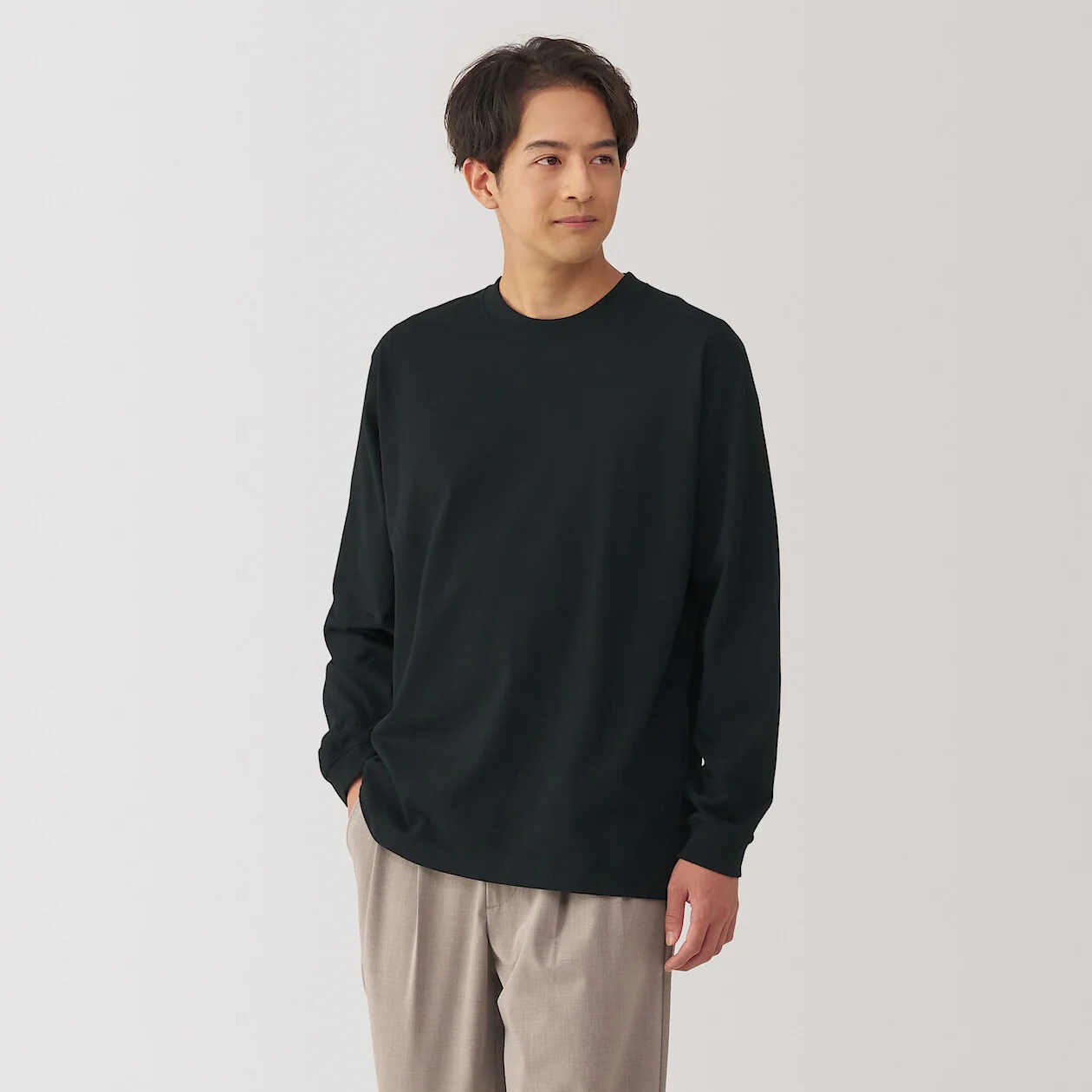 Washed Cotton Heavyweight Crewneck Long Sleeve T-Shirt - Image 36