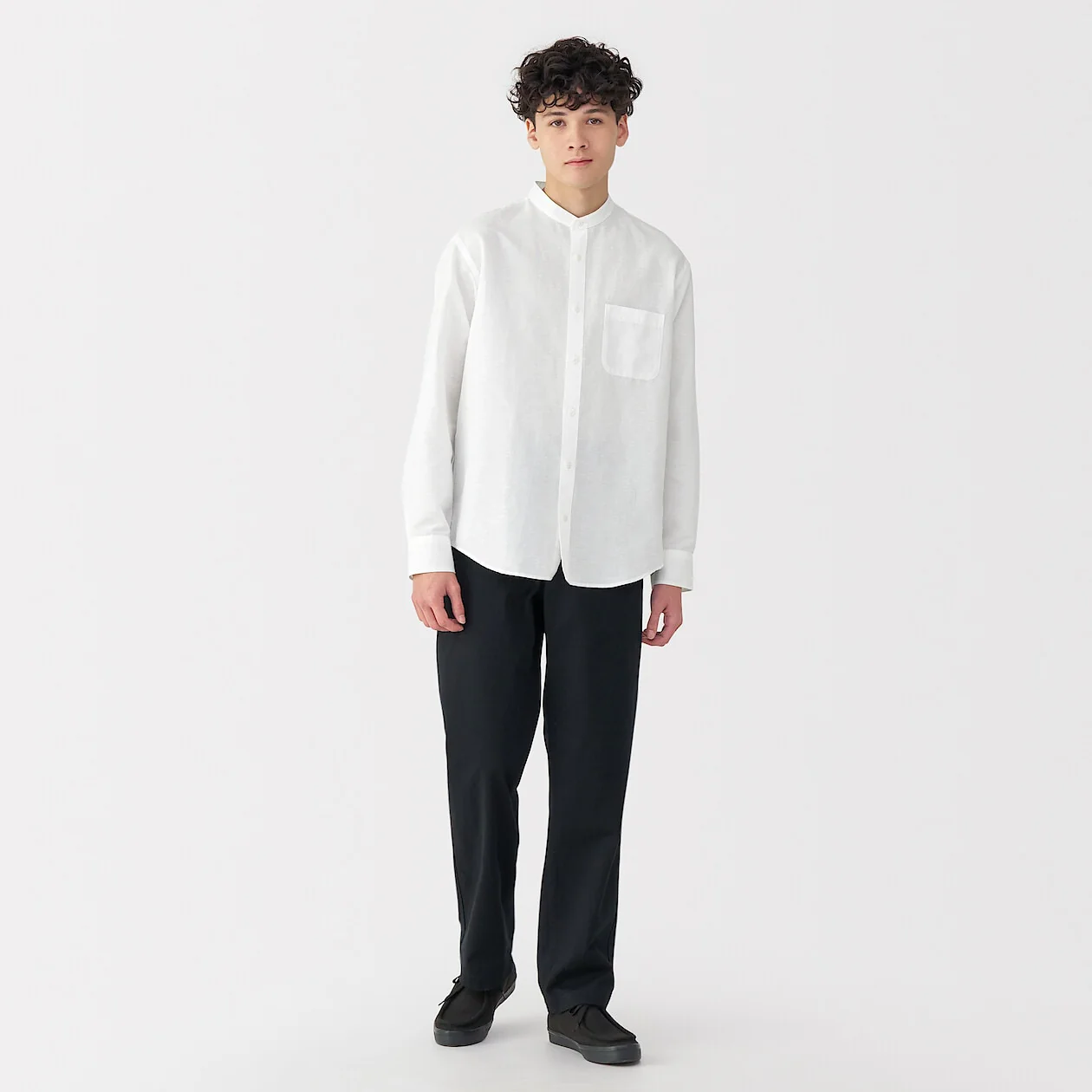Hemp Cotton Stand Collar Long Sleeve Shirt - Image 26