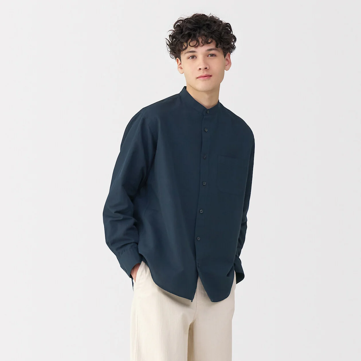 Hemp Cotton Stand Collar Long Sleeve Shirt - Image 33