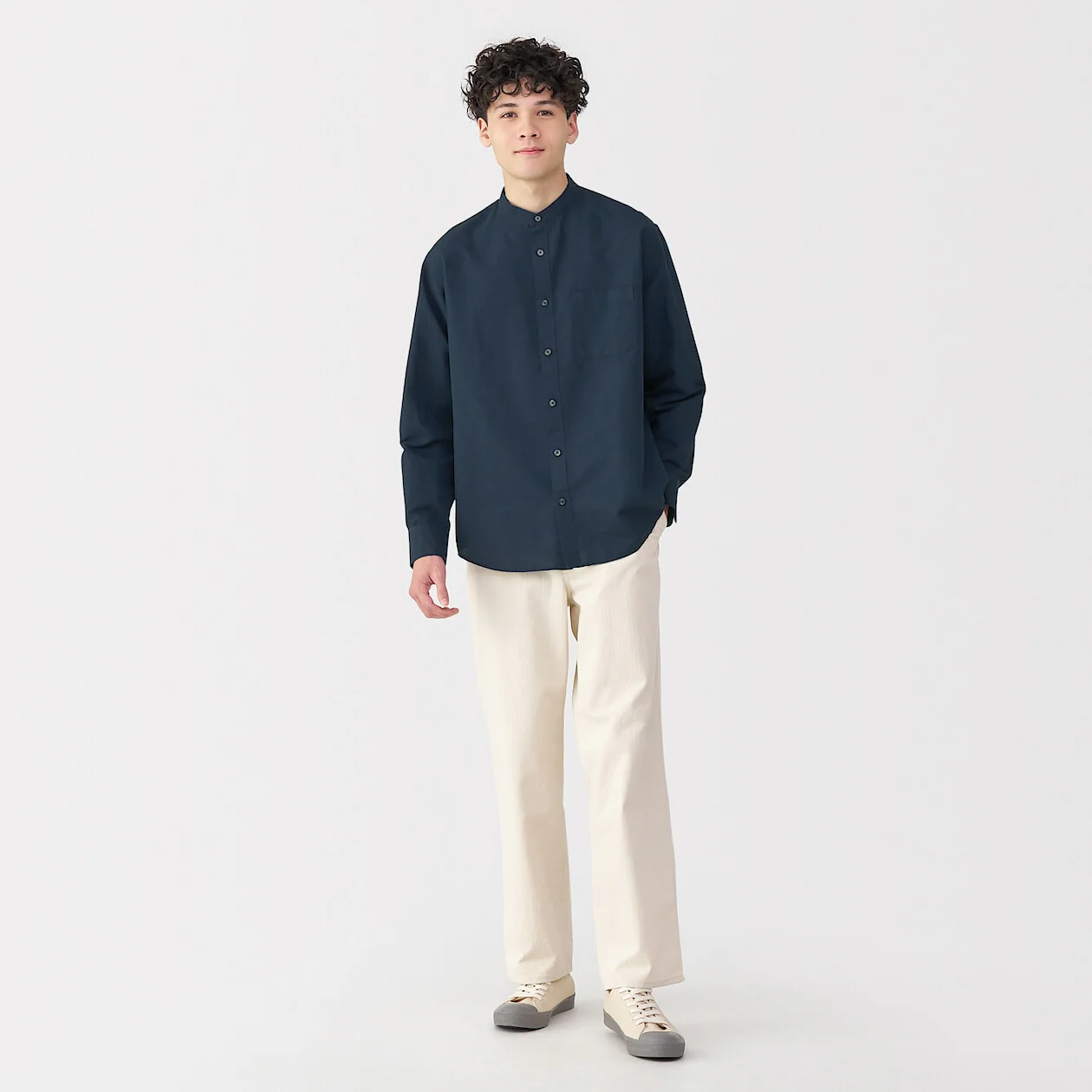 Hemp Cotton Stand Collar Long Sleeve Shirt - Image 34