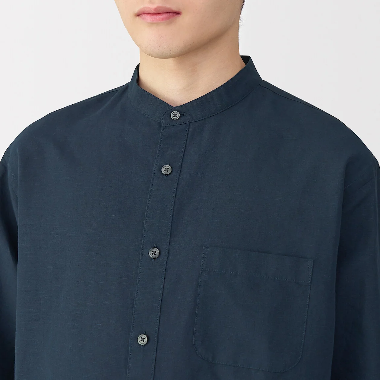 Hemp Cotton Stand Collar Long Sleeve Shirt - Image 37