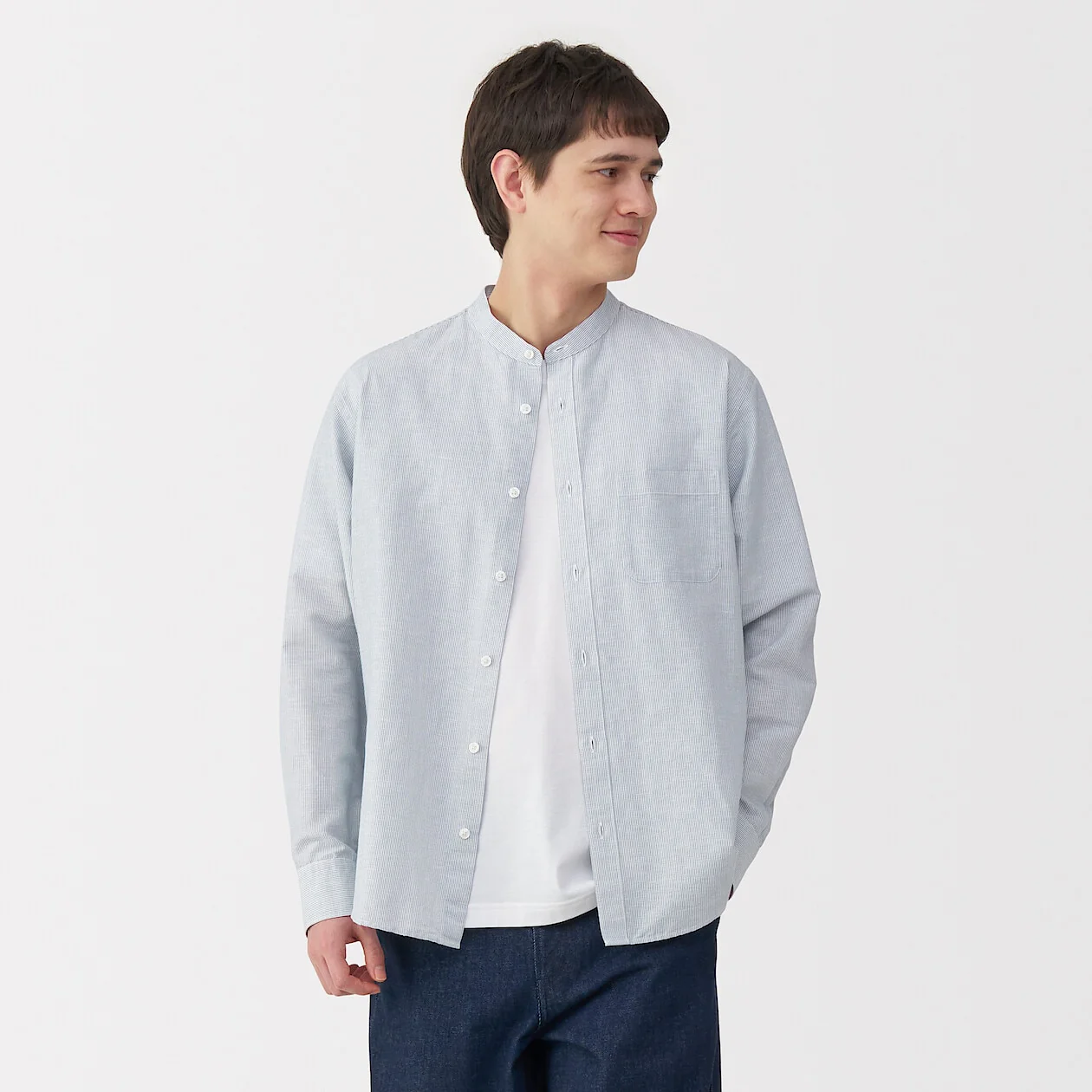 Hemp Cotton Stand Collar Long Sleeve Shirt - Image 41