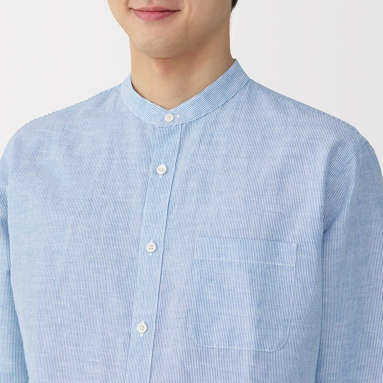 Hemp Cotton Stand Collar Long Sleeve Shirt - Image 5