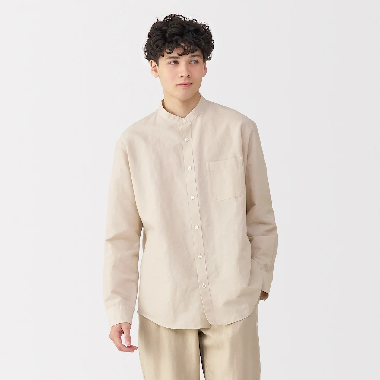 Hemp Cotton Stand Collar Long Sleeve Shirt - Image 9