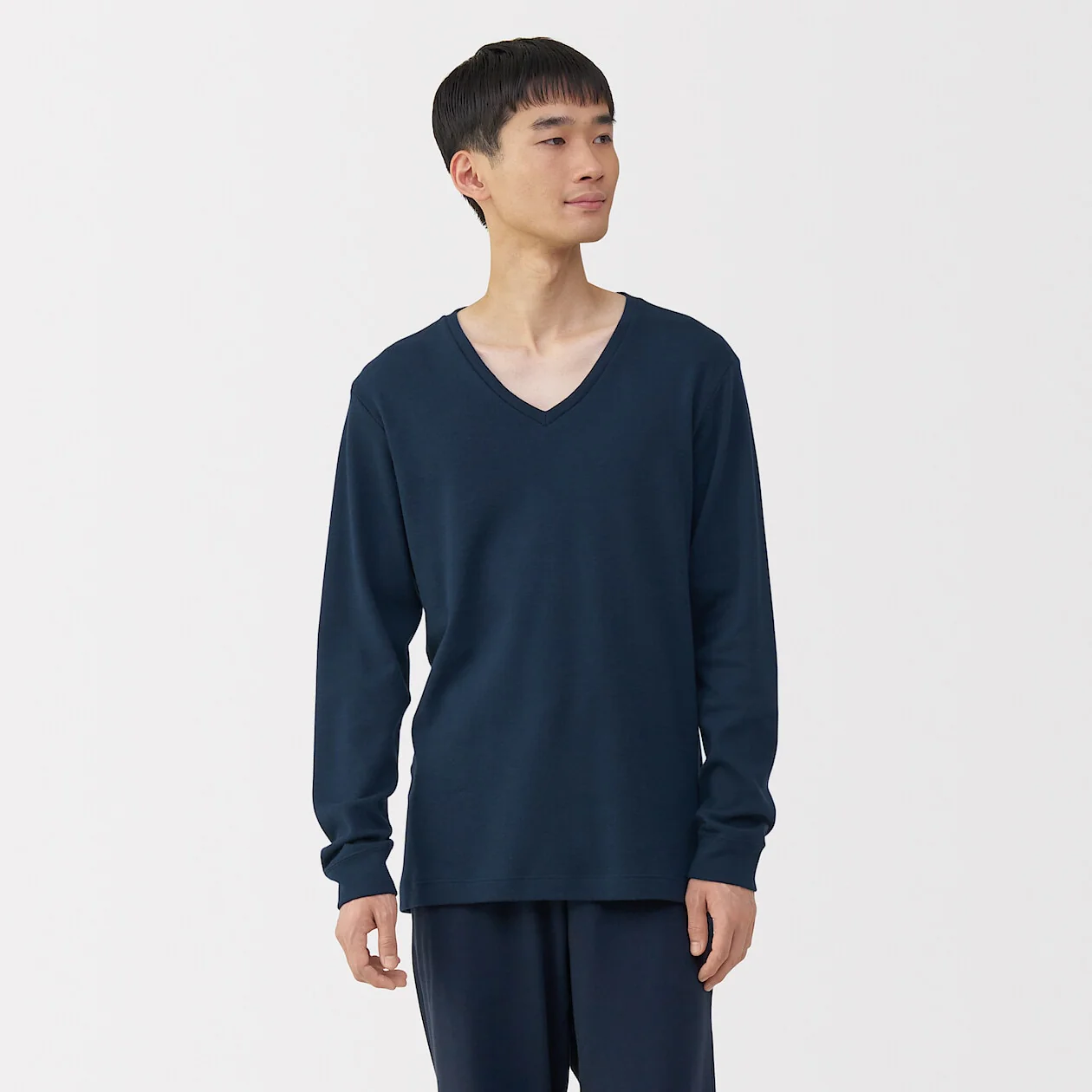 Warm Cotton and Wool V-Neck Long Sleeve T-Shirt