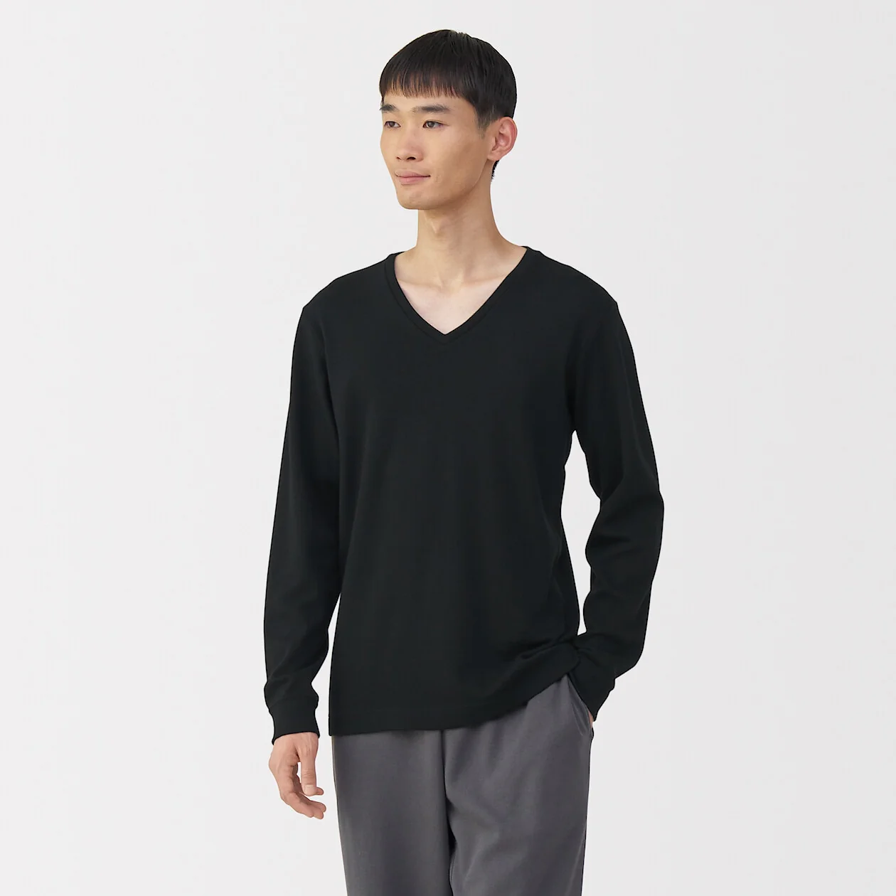 Warm Cotton and Wool V-Neck Long Sleeve T-Shirt - Image 8