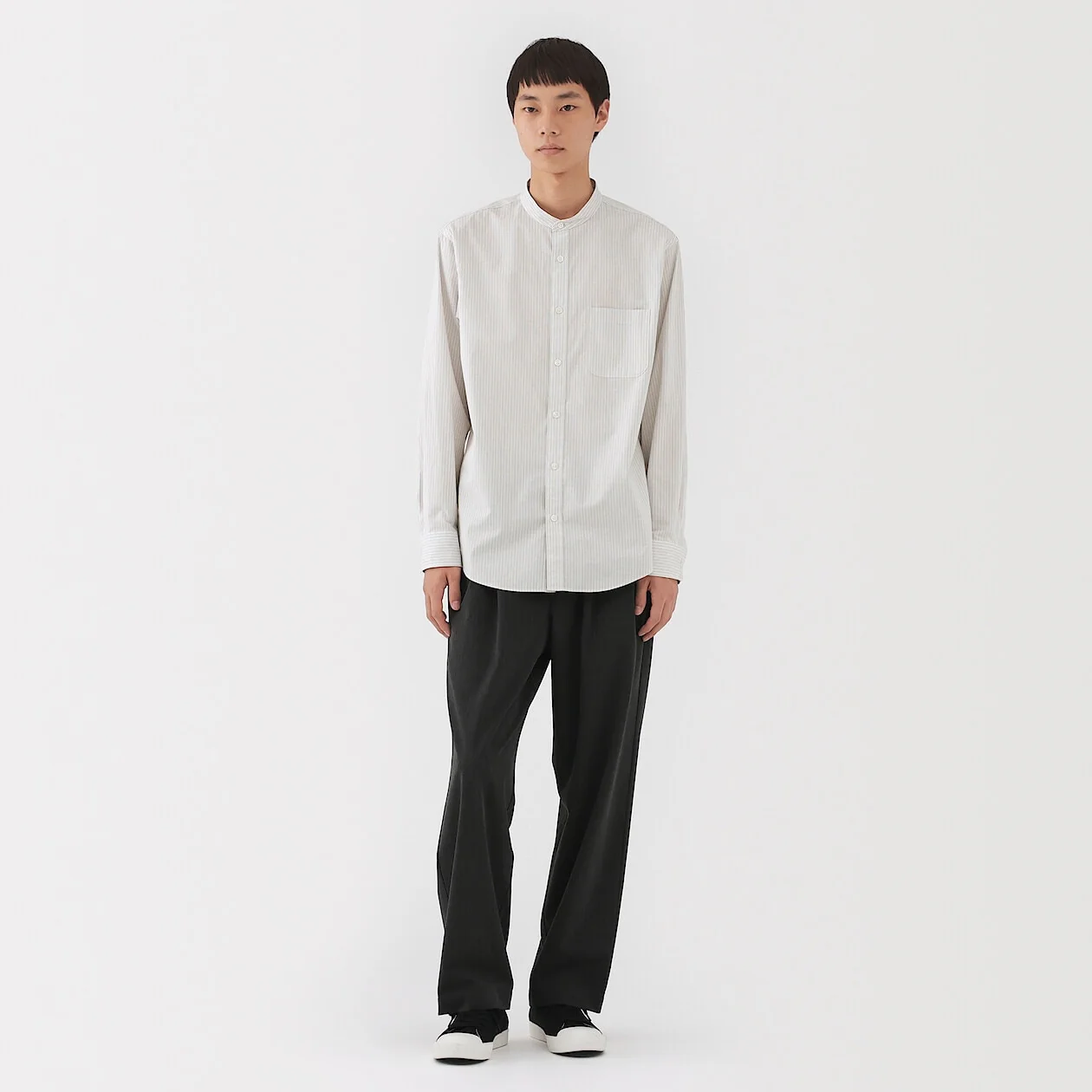 Washed Broadcloth Stand Collar Long-Sleeve Shirt - Image 2