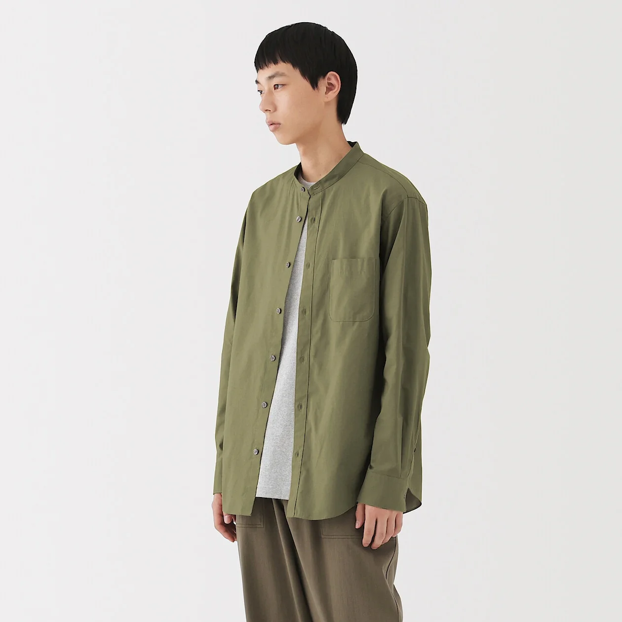 Washed Broadcloth Stand Collar Long-Sleeve Shirt - Image 20