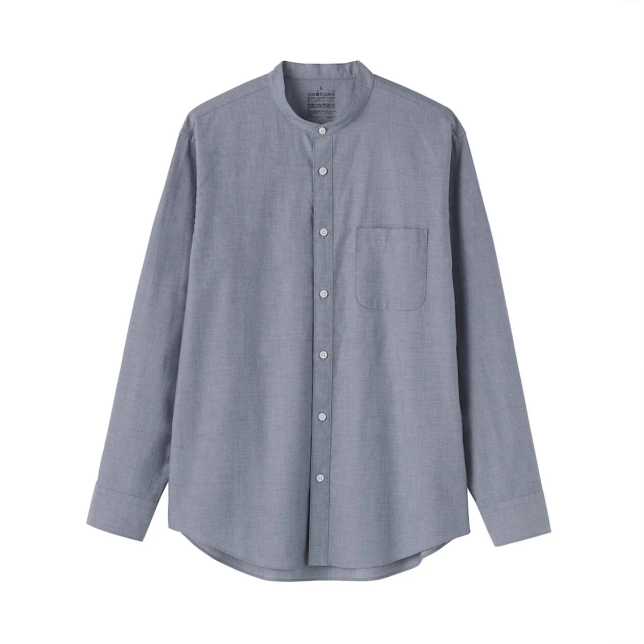 Washed Broadcloth Stand Collar Long-Sleeve Shirt - Image 27