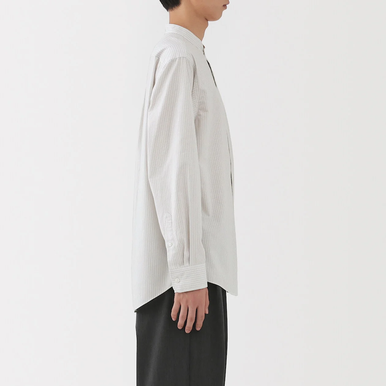 Washed Broadcloth Stand Collar Long-Sleeve Shirt - Image 3