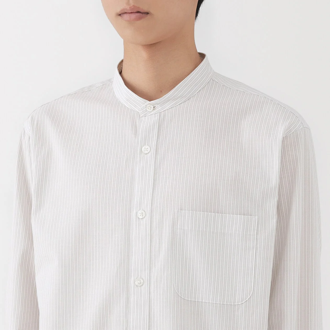 Washed Broadcloth Stand Collar Long-Sleeve Shirt - Image 5