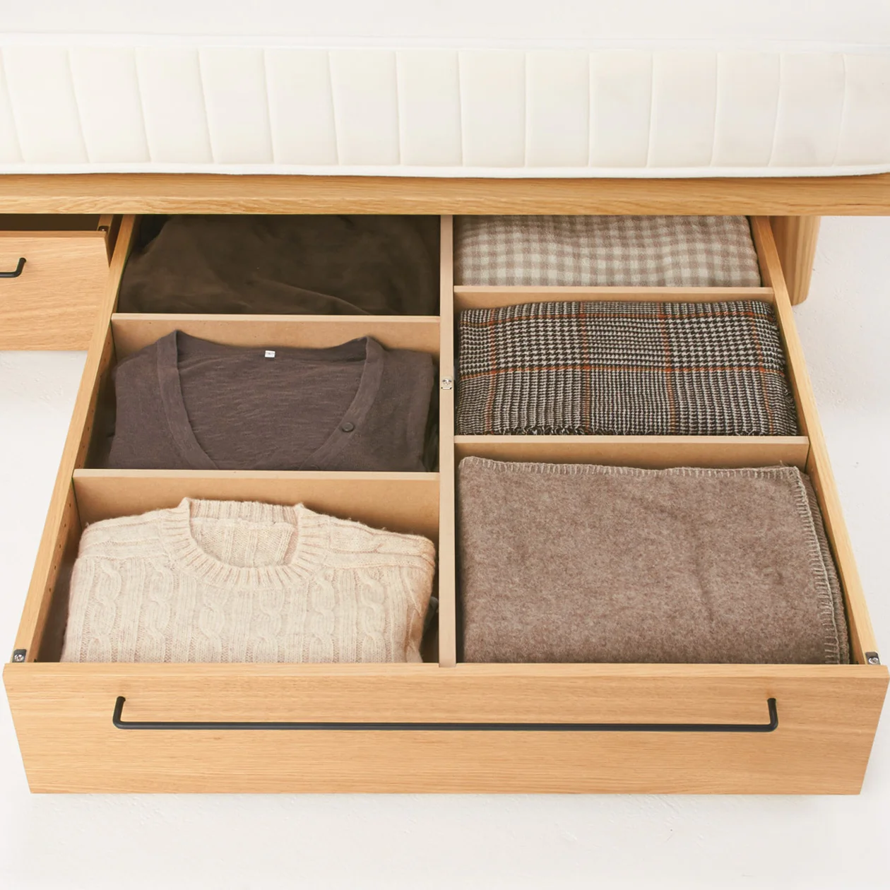 Oak Veneer Under-Bed Storage Drawer - For 20cm Legs