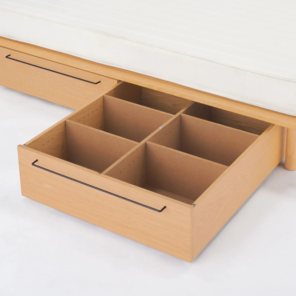 Oak Veneer Under-Bed Storage Drawer - For 26cm Legs