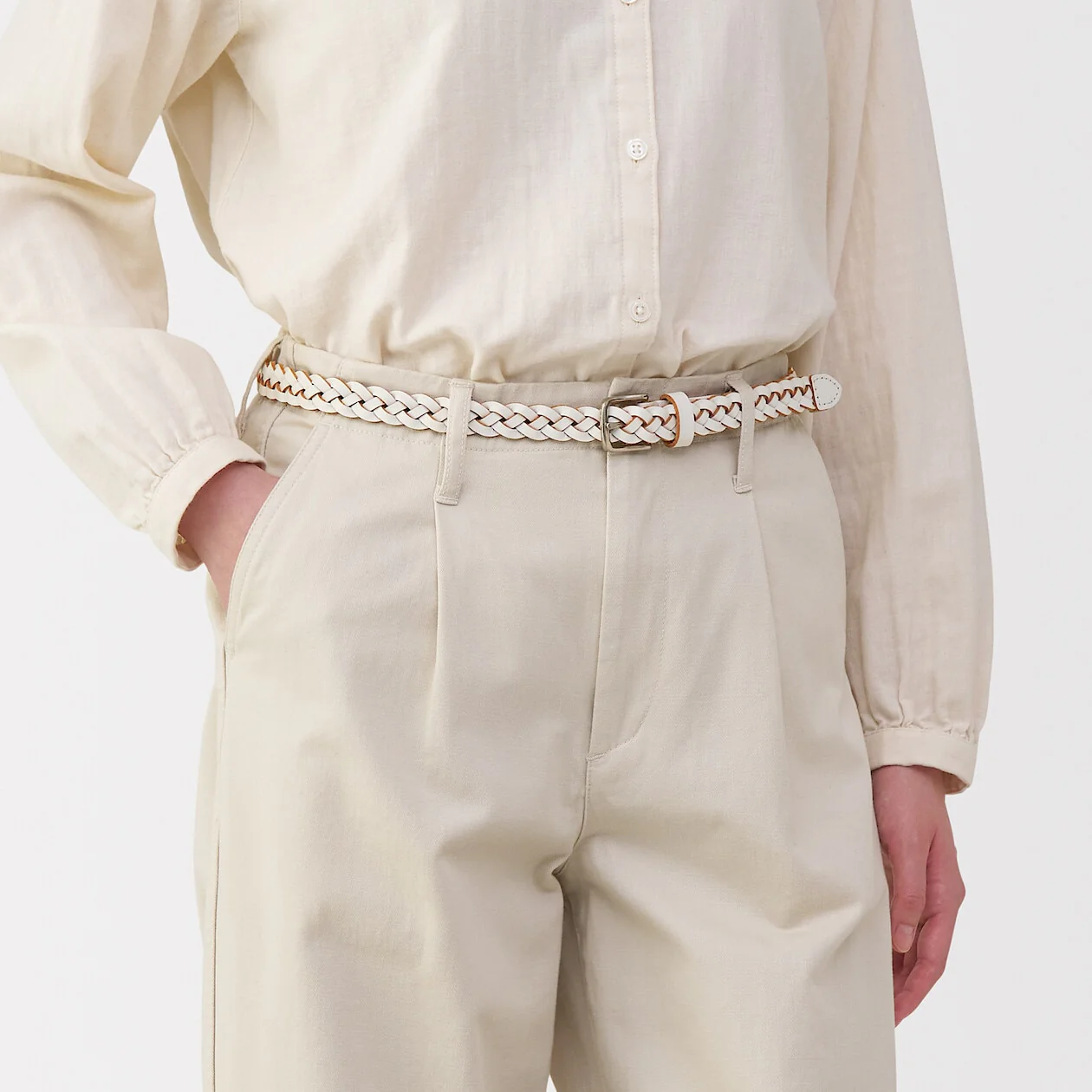Vegetable Tanned Hand-Knitted Leather Belt - Narrow