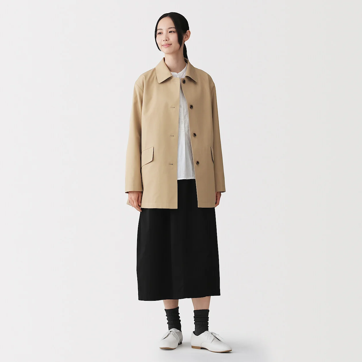 Water Repellent Cotton Twill Stand Fall Collar Half Coat - Image 3