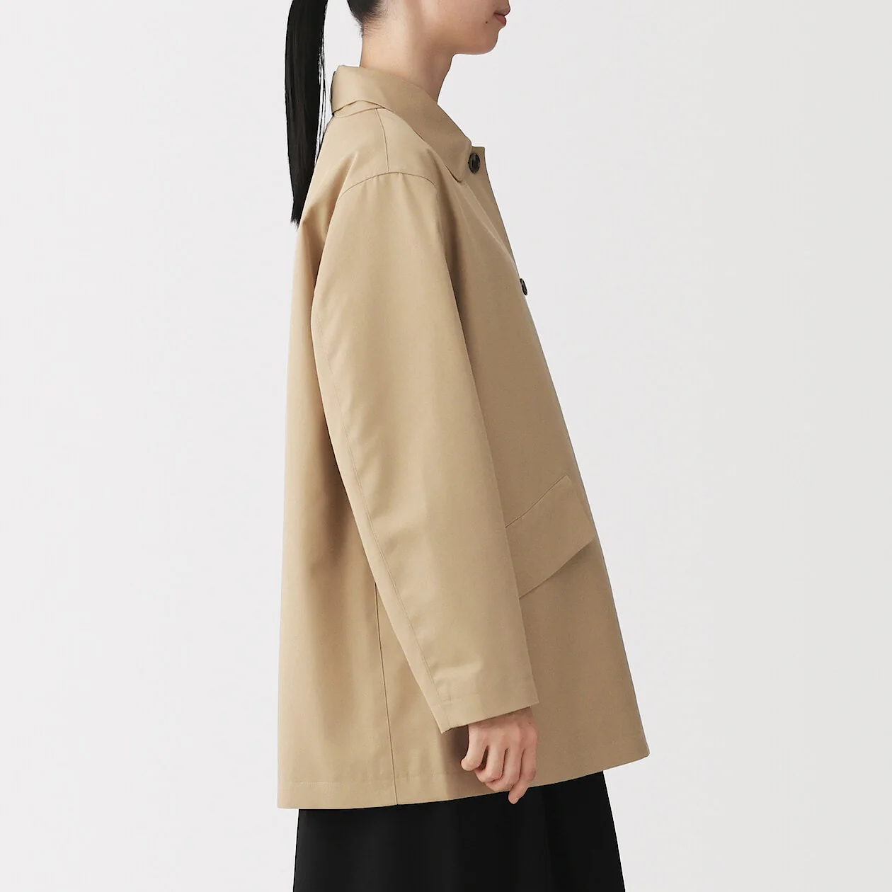 Water Repellent Cotton Twill Stand Fall Collar Half Coat - Image 4