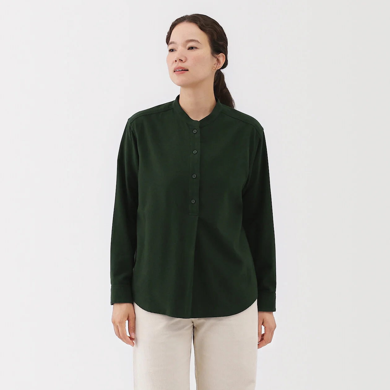 Double Brushed Flannel Stand Collar Long Sleeve Blouse - Image 17