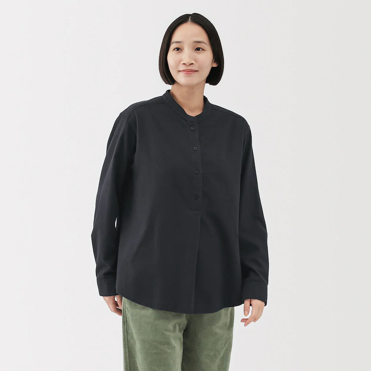 Double Brushed Flannel Stand Collar Long Sleeve Blouse - Image 21