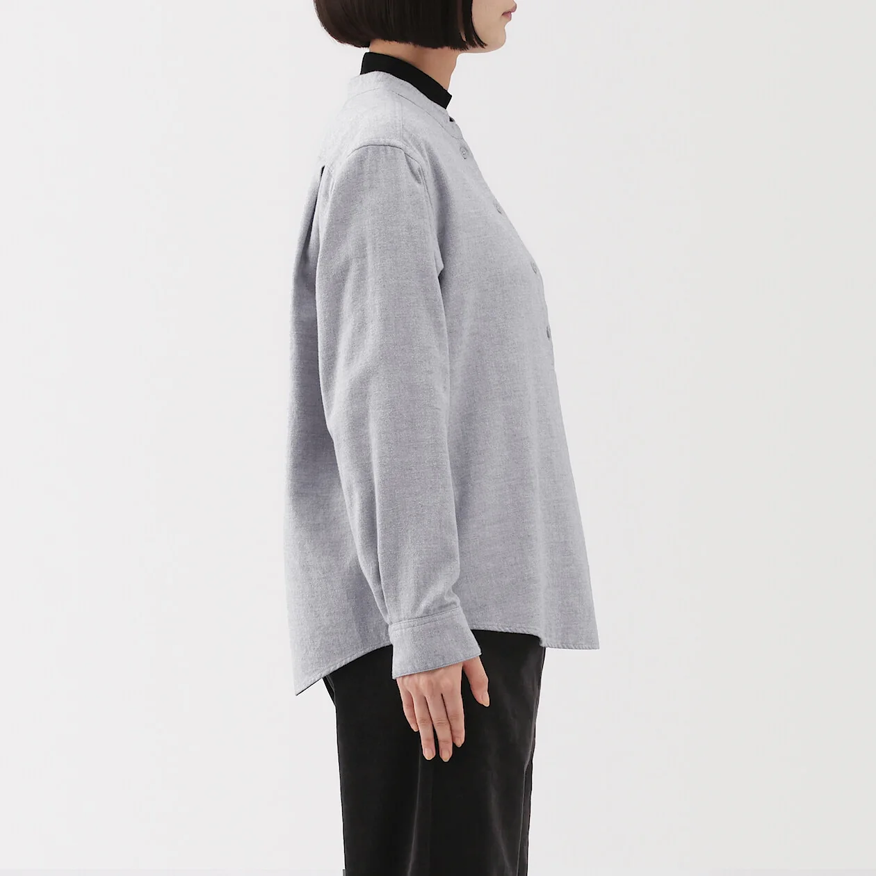 Double Brushed Flannel Stand Collar Long Sleeve Blouse - Image 7
