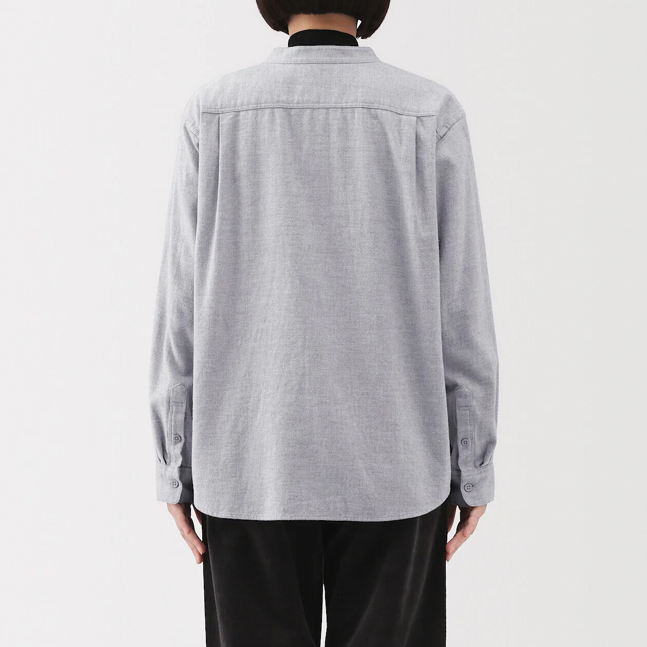 Double Brushed Flannel Stand Collar Long Sleeve Blouse - Image 8