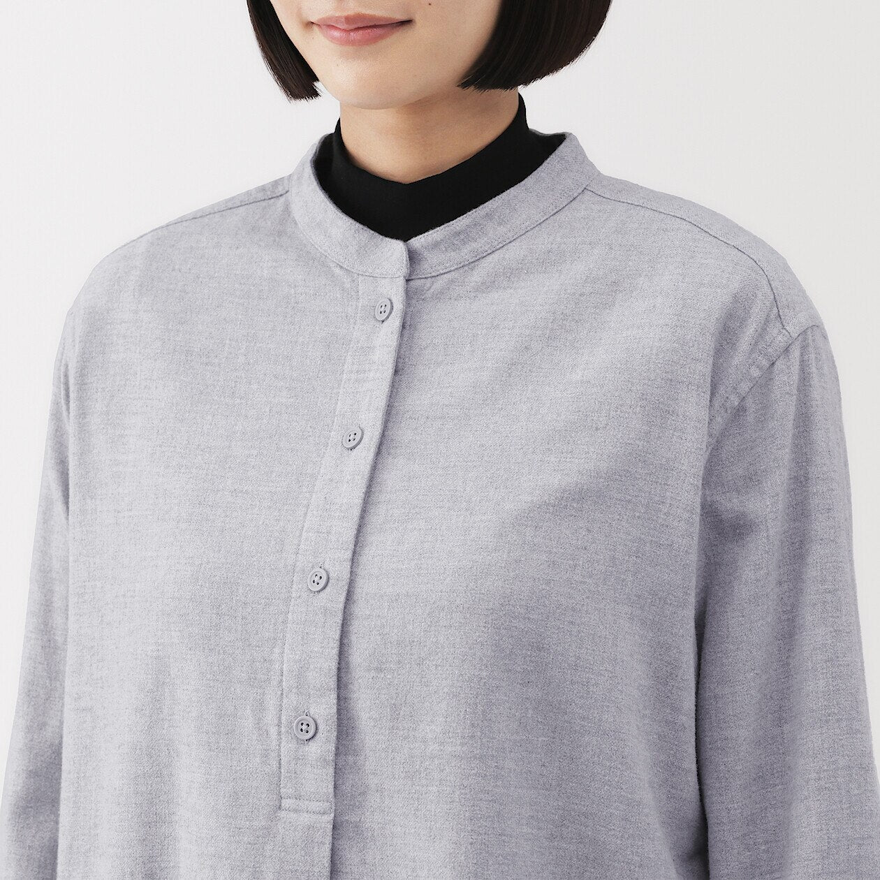 Double Brushed Flannel Stand Collar Long Sleeve Blouse - Image 9