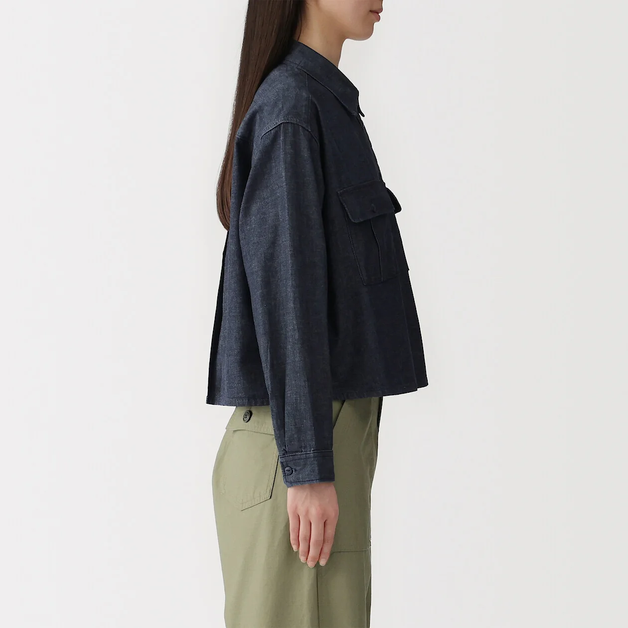 Kapok Blended Lightweight Denim Long Sleeve Shirt - Image 3