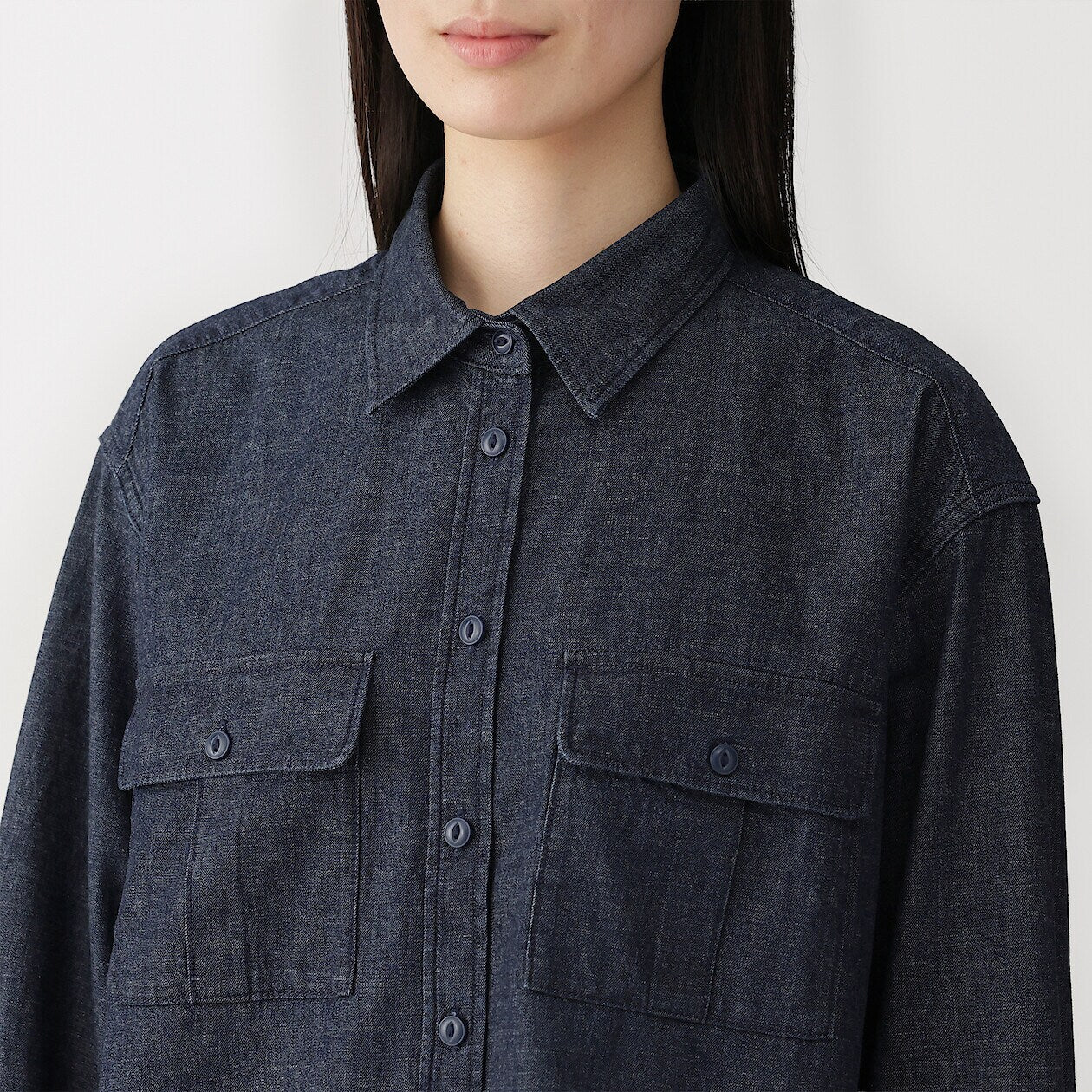 Kapok Blended Lightweight Denim Long Sleeve Shirt - Image 5