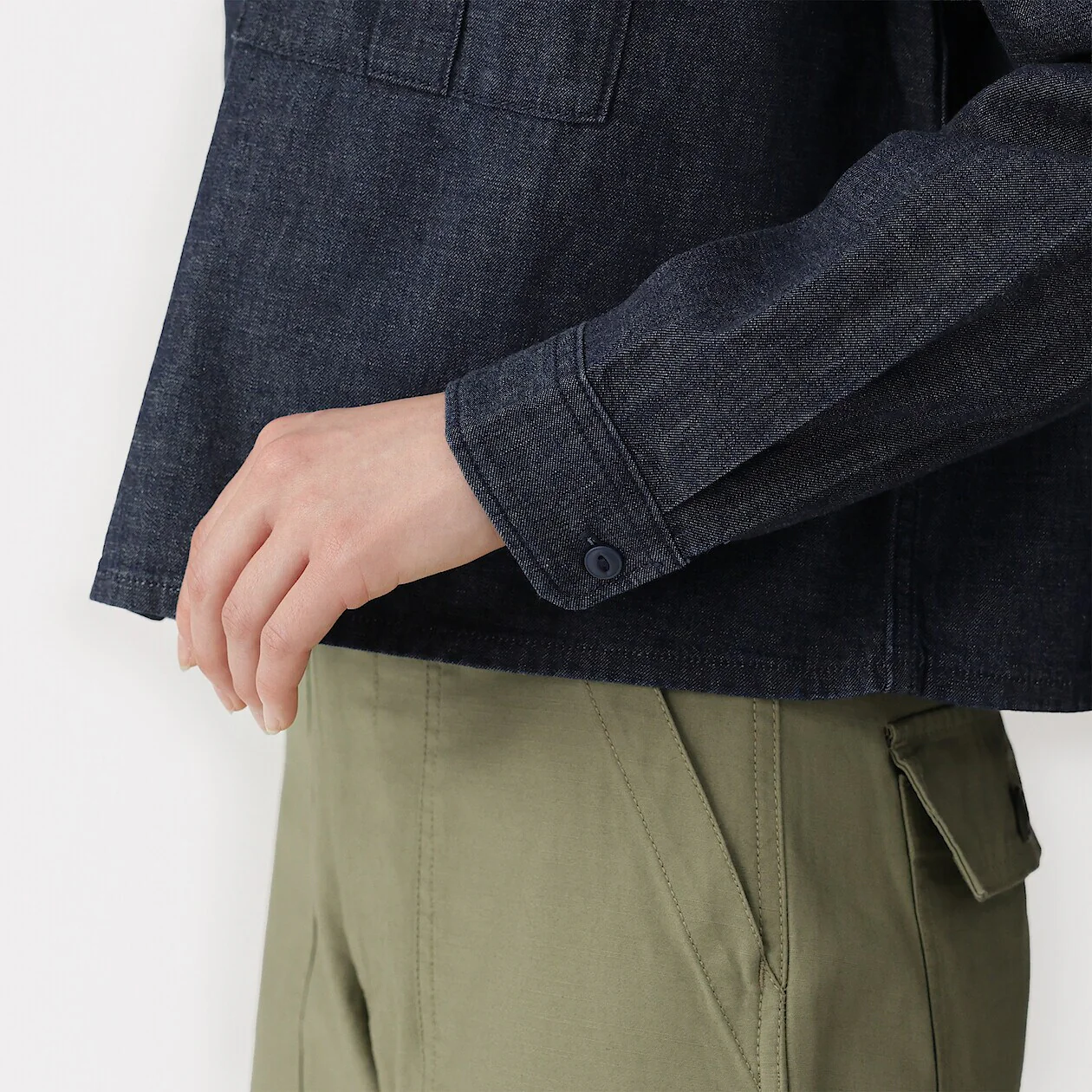Kapok Blended Lightweight Denim Long Sleeve Shirt - Image 6