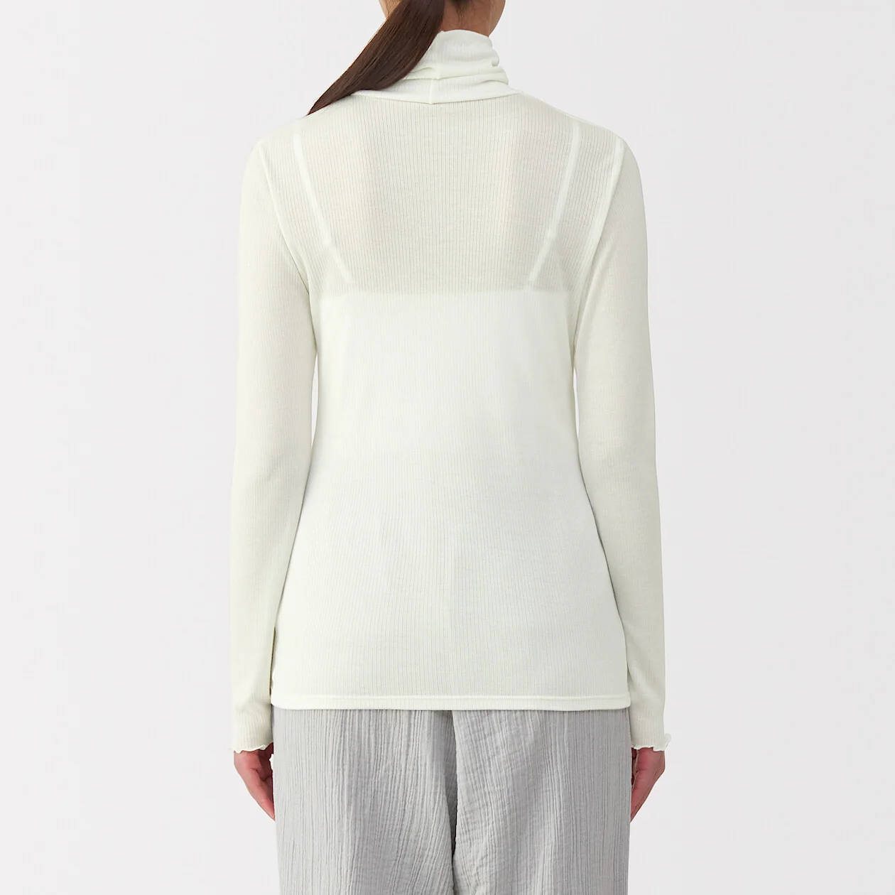 Silk Blend Sheer Turtleneck Long Sleeve T-Shirt - Image 13