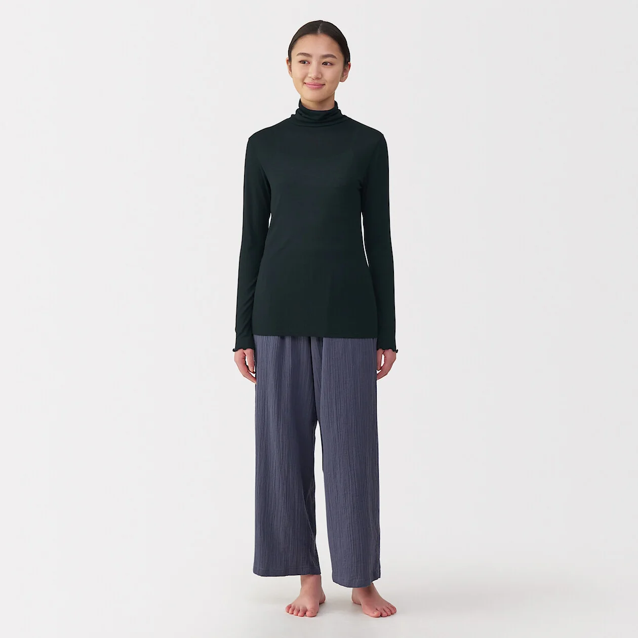 Silk Blend Sheer Turtleneck Long Sleeve T-Shirt - Image 20
