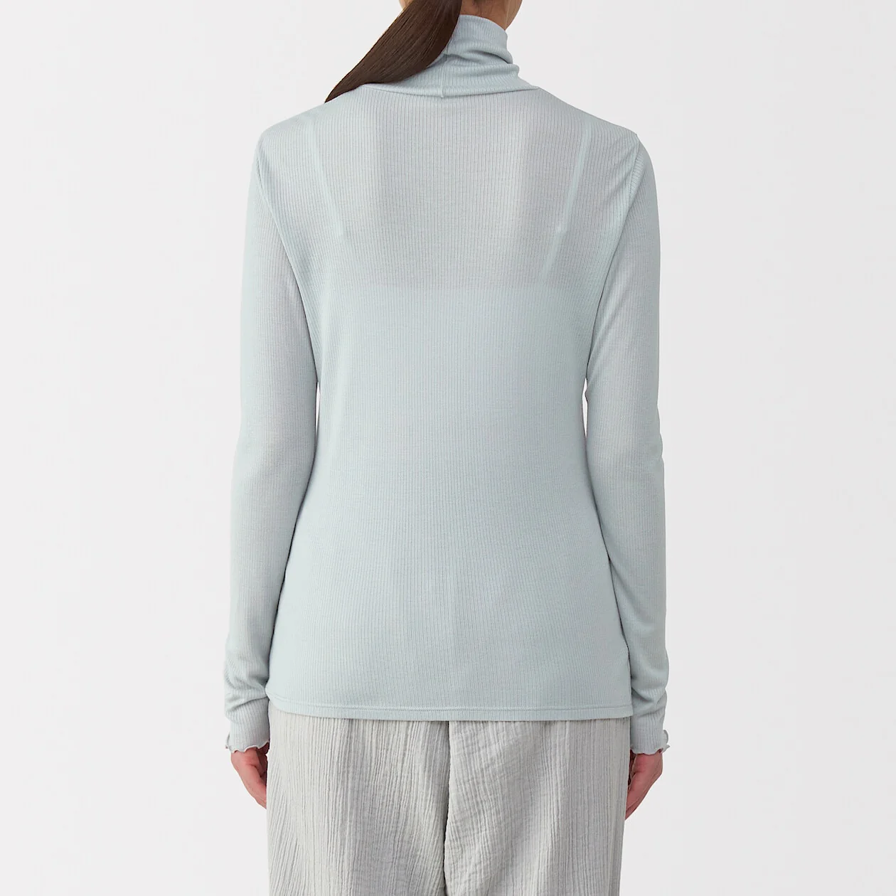 Silk Blend Sheer Turtleneck Long Sleeve T-Shirt - Image 4