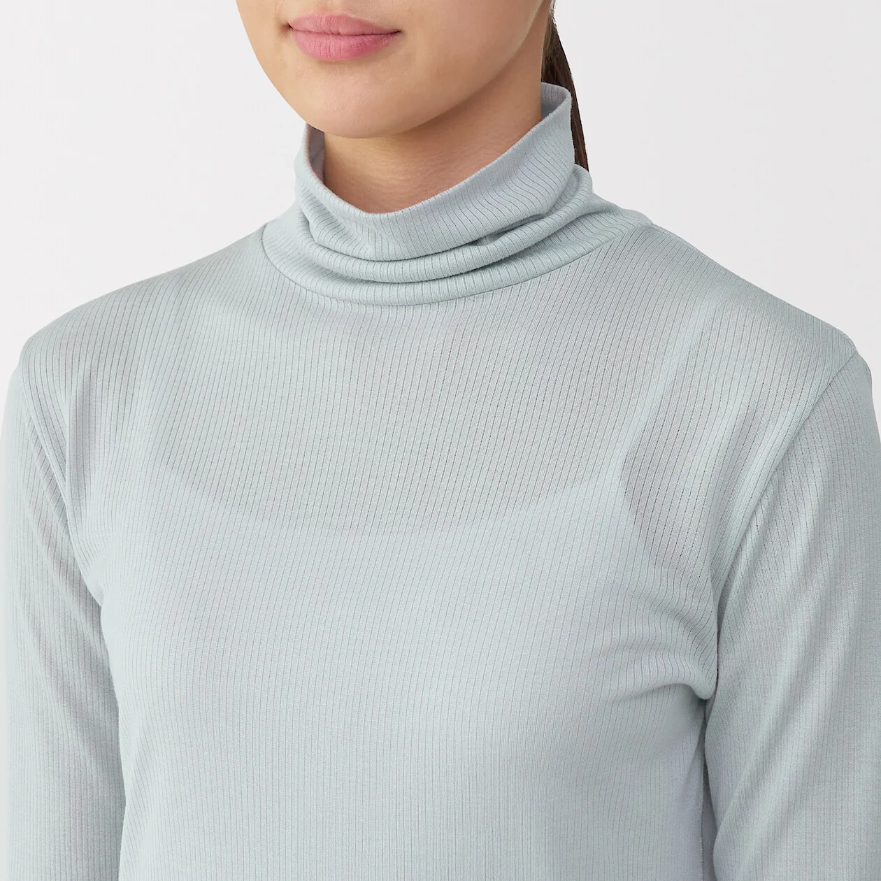 Silk Blend Sheer Turtleneck Long Sleeve T-Shirt - Image 5