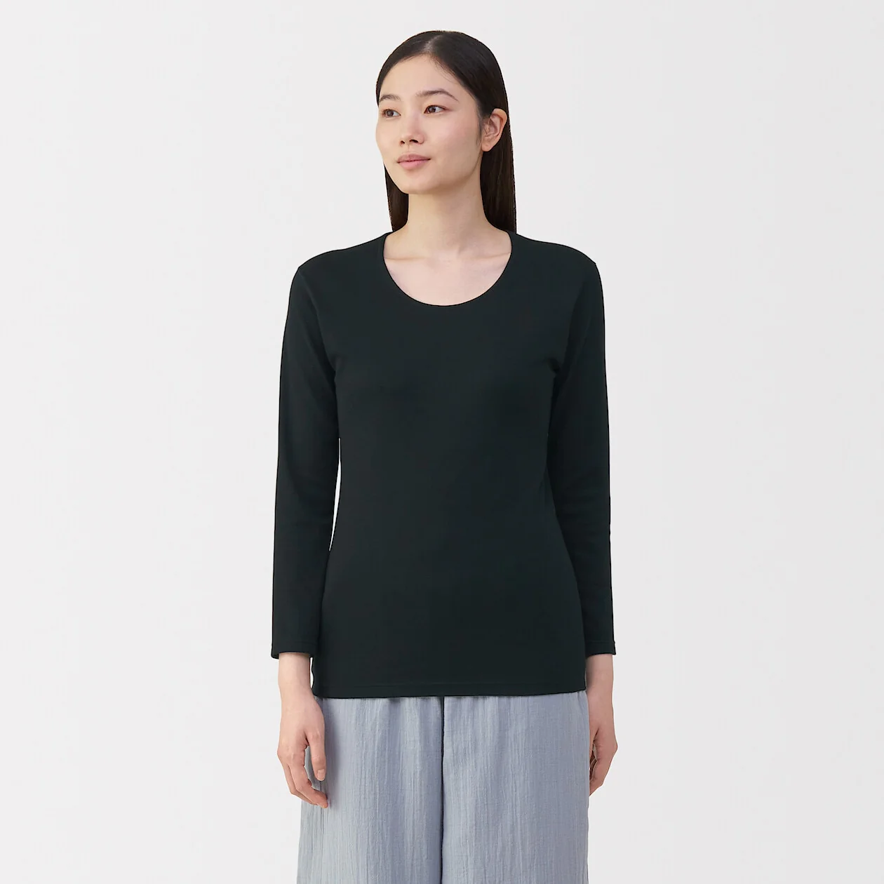 Warm Thick Cotton U-Neck Long Sleeve T-Shirt - Image 8