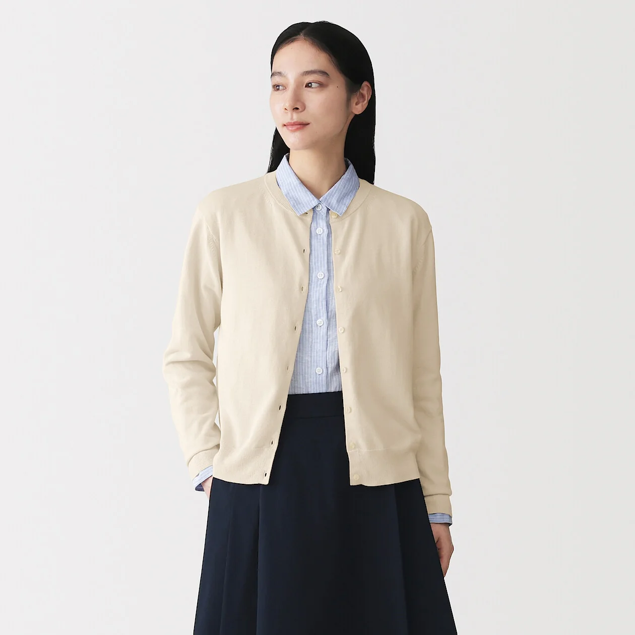UV Protection High Twisted Cotton Crew Neck Cardigan - Image 14