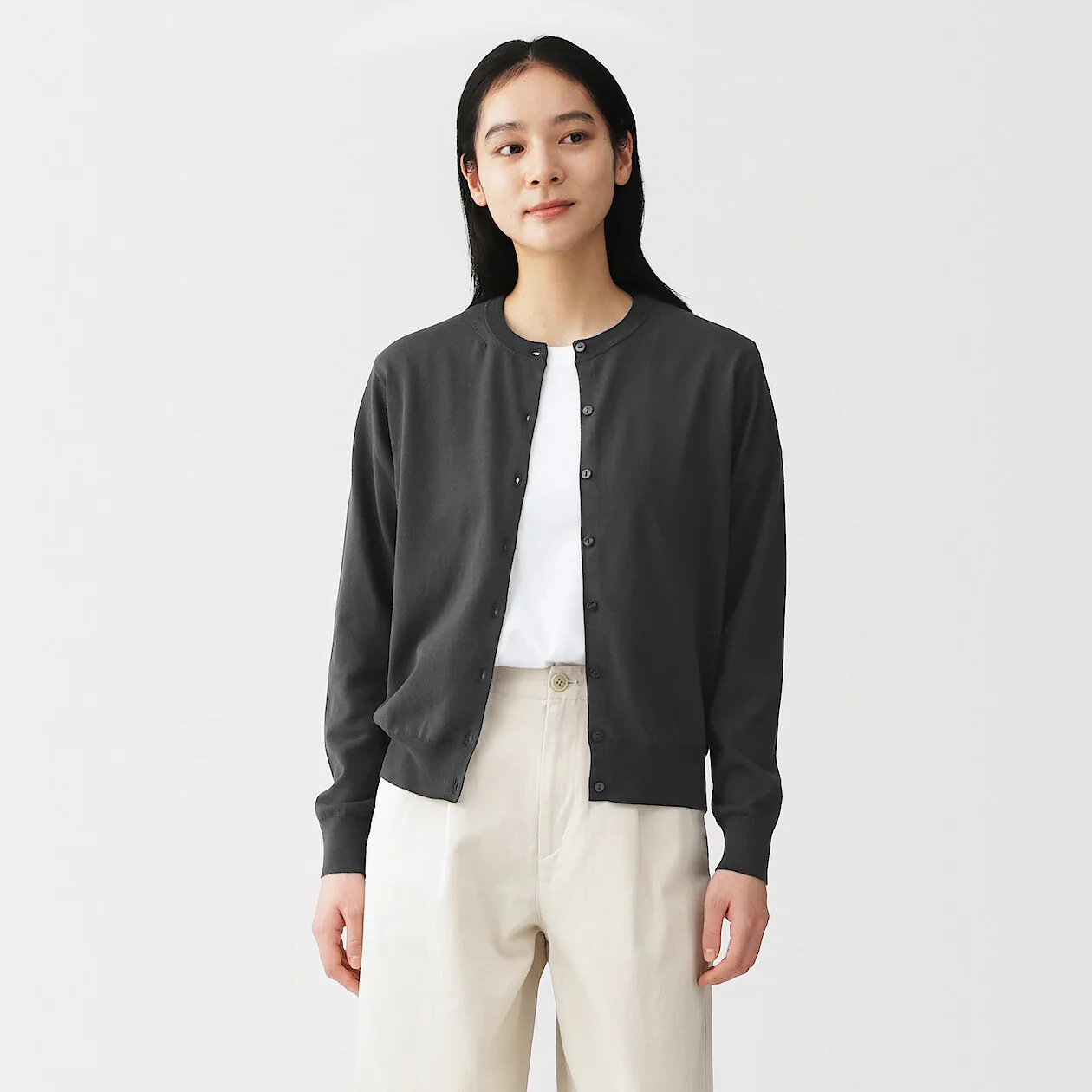 UV Protection High Twisted Cotton Crew Neck Cardigan - Image 6