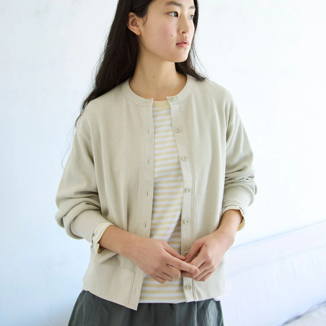 Waffle Crewneck Long Sleeve Cardigan