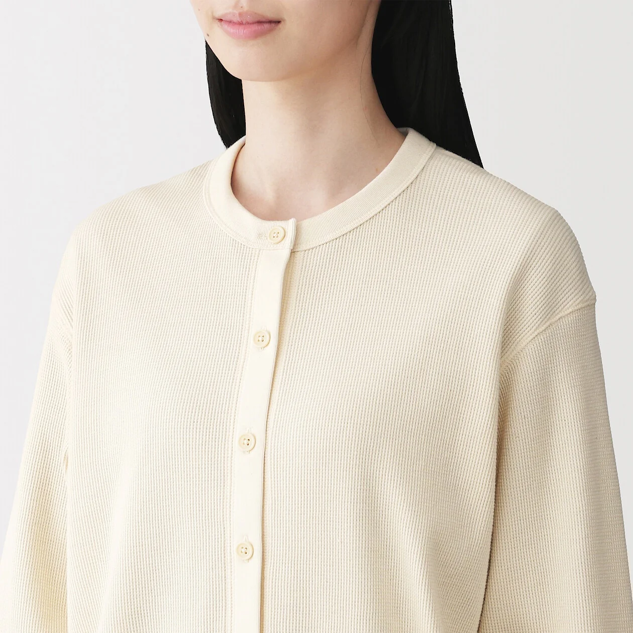 Waffle Crewneck Long Sleeve Cardigan - Image 10