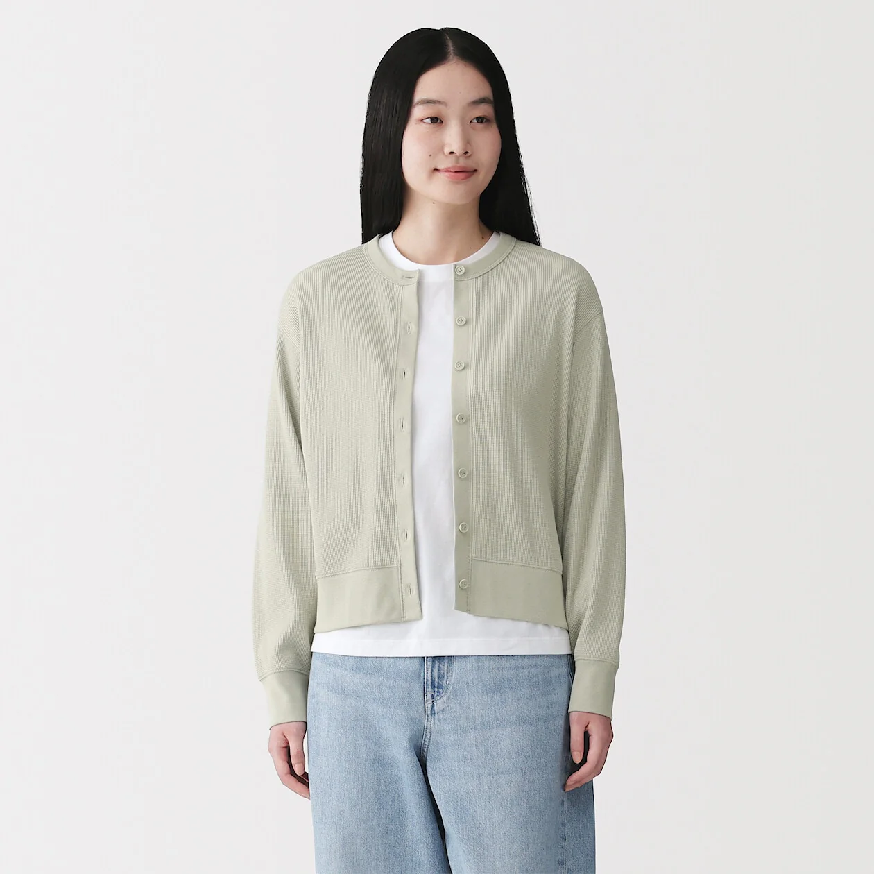 Waffle Crewneck Long Sleeve Cardigan - Image 2
