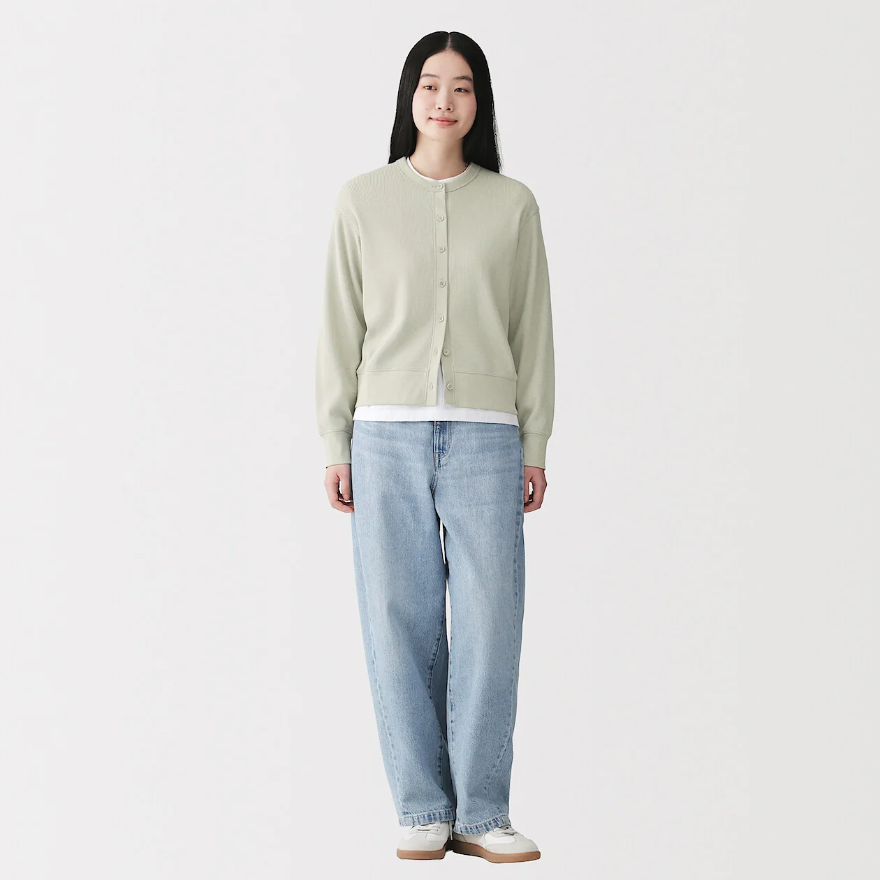 Waffle Crewneck Long Sleeve Cardigan - Image 3