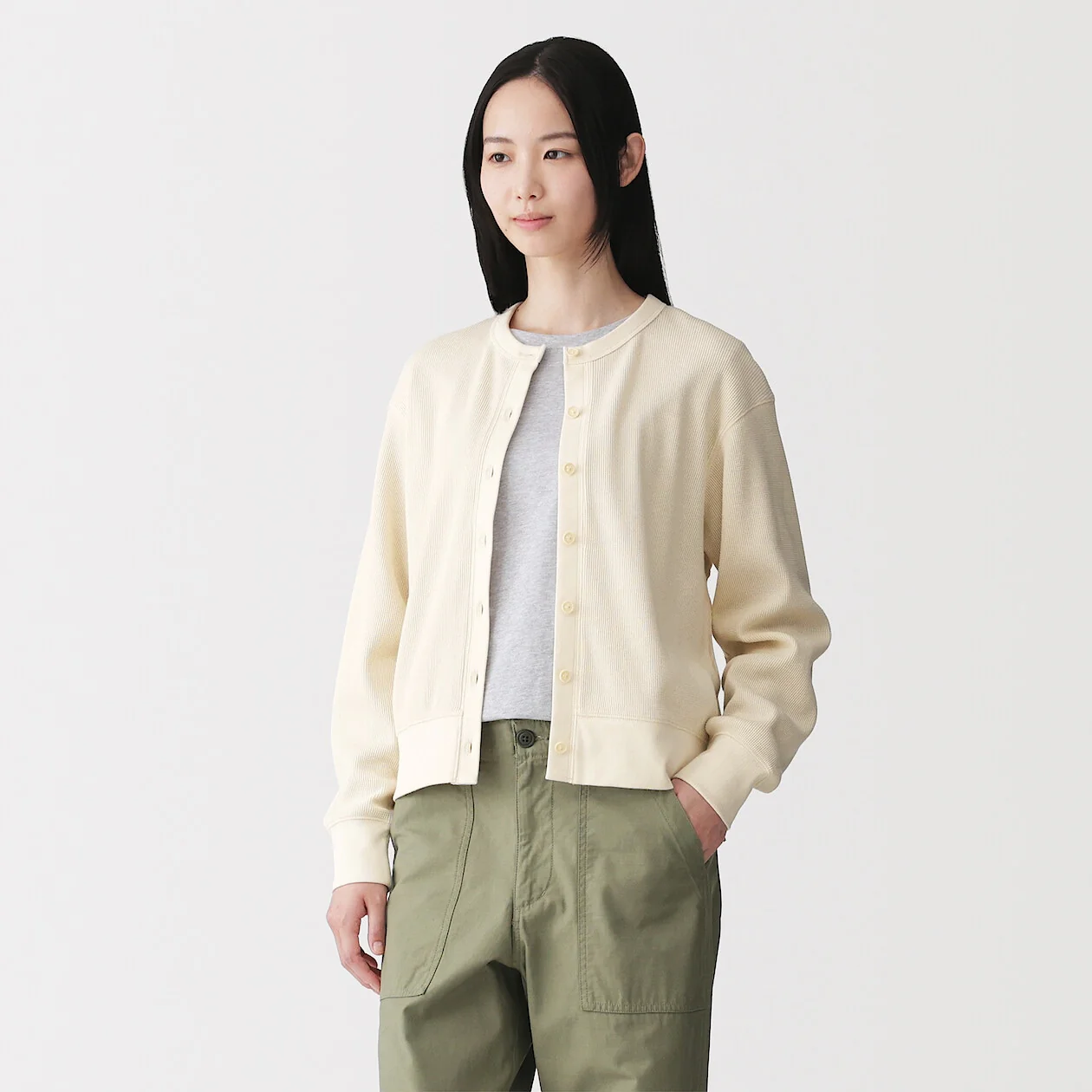 Waffle Crewneck Long Sleeve Cardigan - Image 6