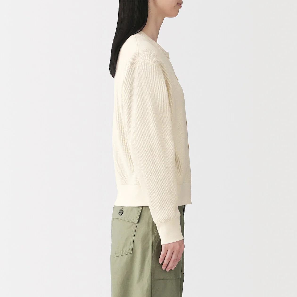 Waffle Crewneck Long Sleeve Cardigan - Image 8