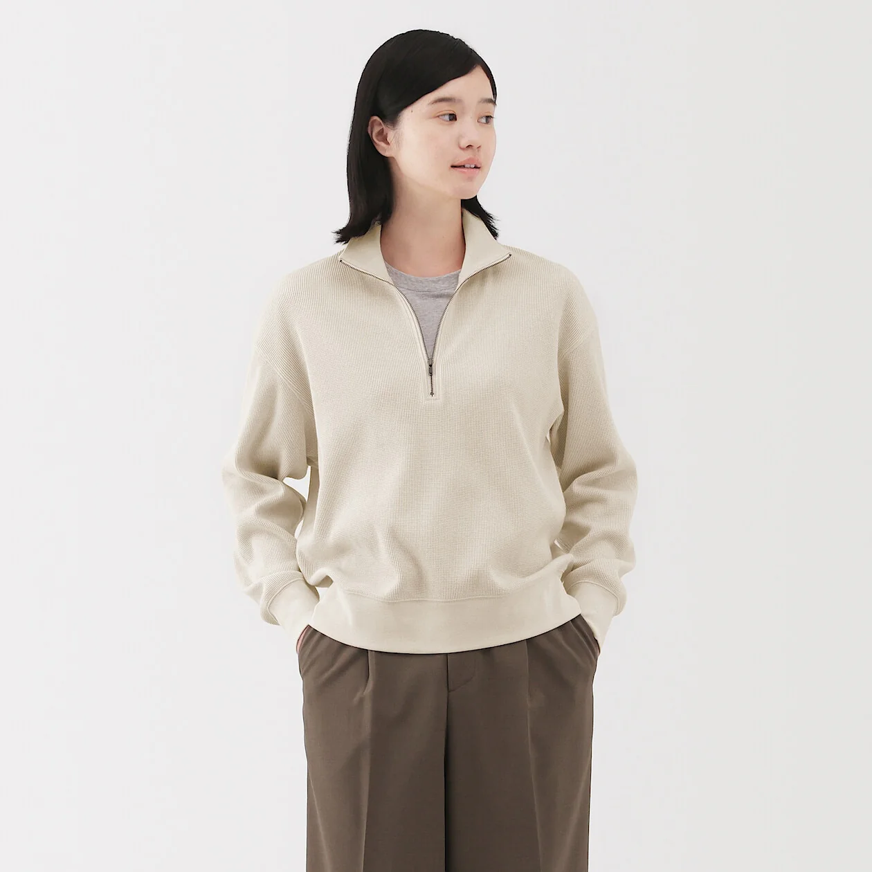 Waffle Knit Half-Zip Pullover