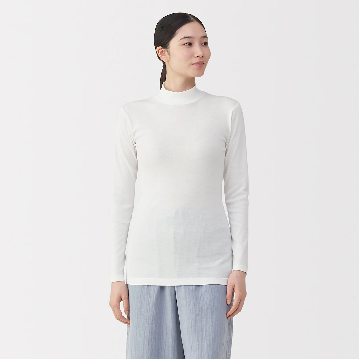 Warm Cotton Mockneck Long Sleeve T-Shirt