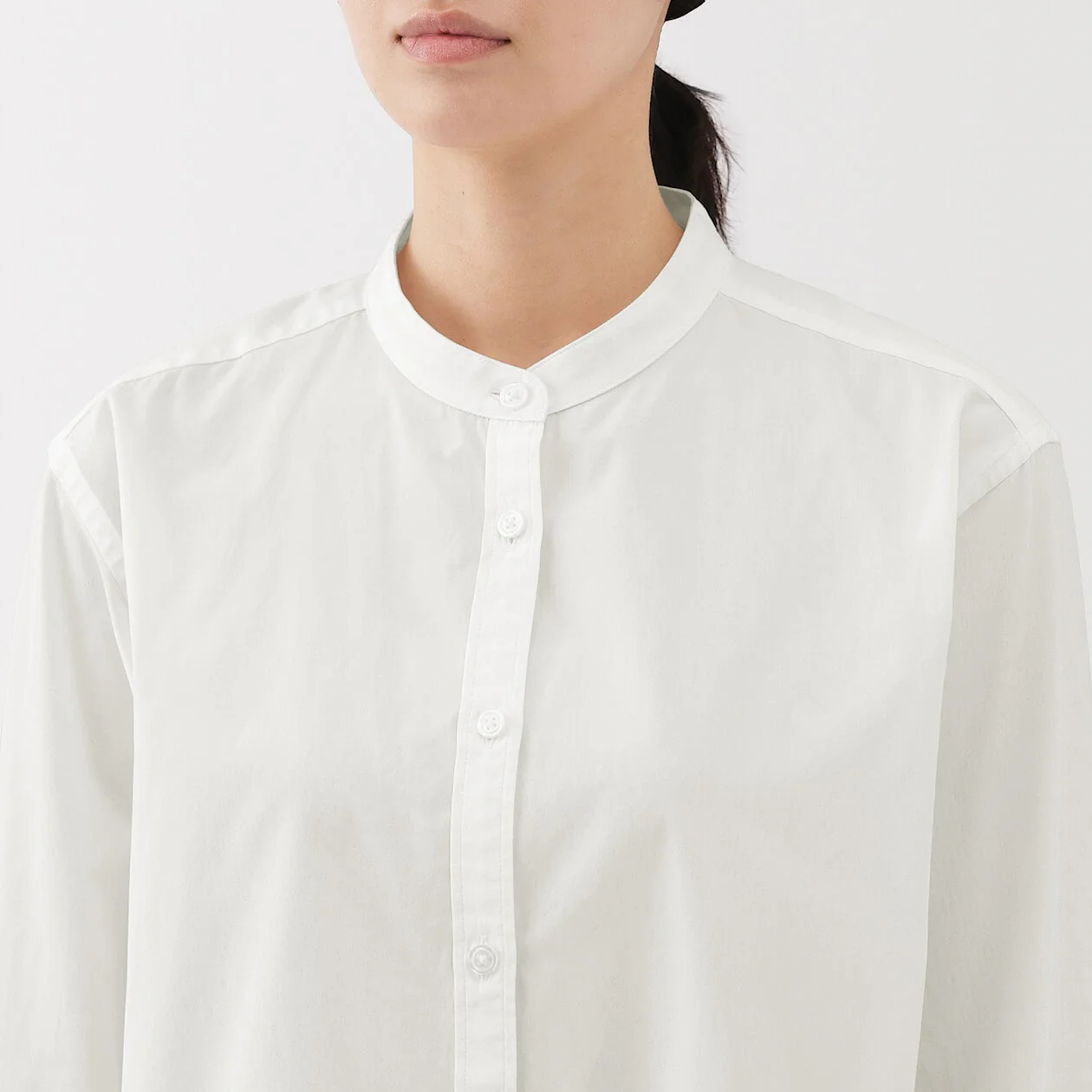 Washed Broadcloth Stand Collar Long Sleeve Shirt - Image 10