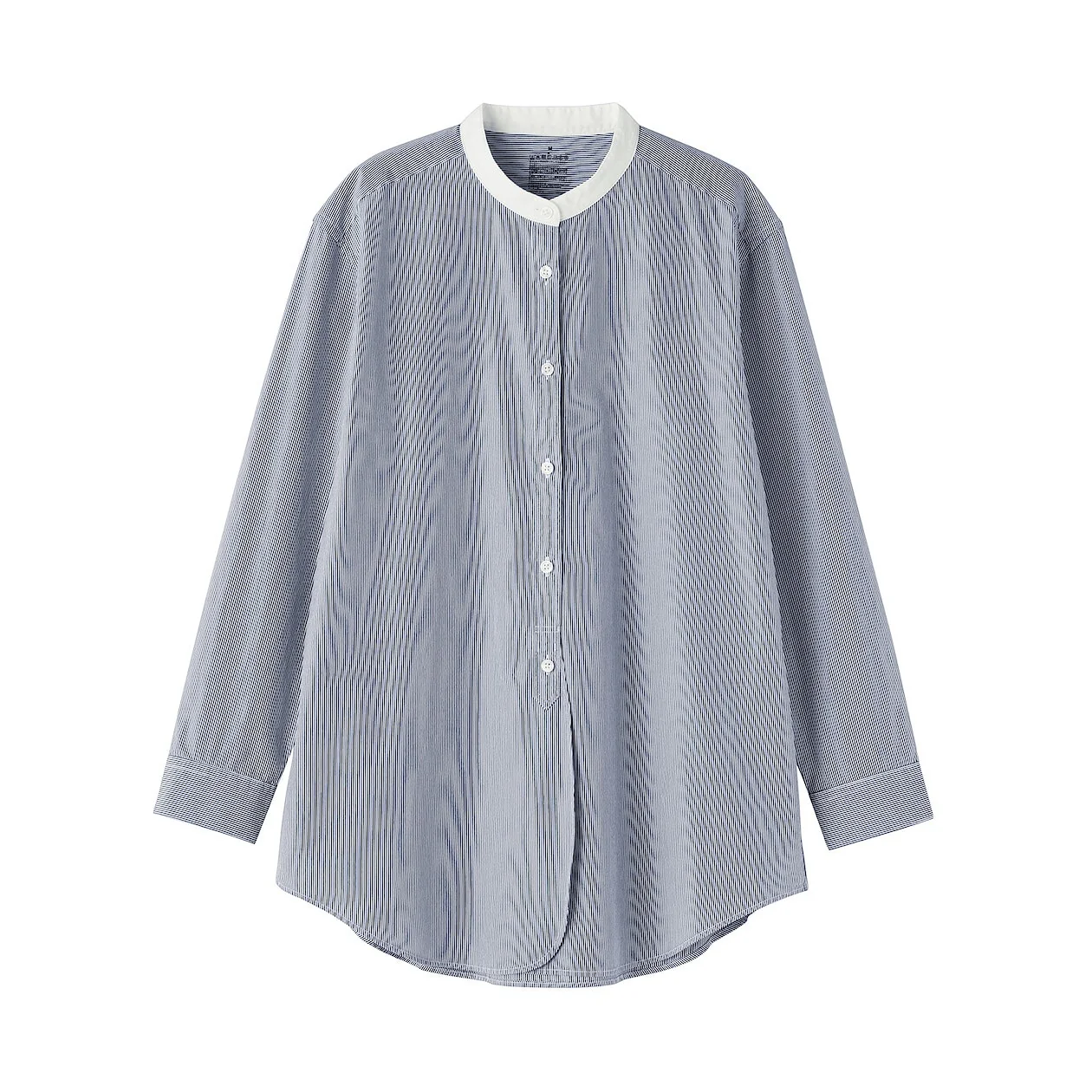 Washed Broadcloth Stand Collar Long Sleeve Shirt - Image 3